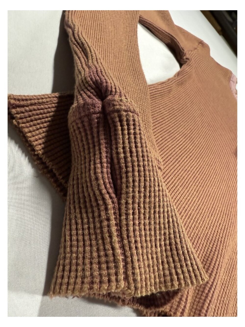 Oli + Hali XL Rust Waffle Knit Thermal Henley Long Sleeve Boho Top - Picture 5 of 8